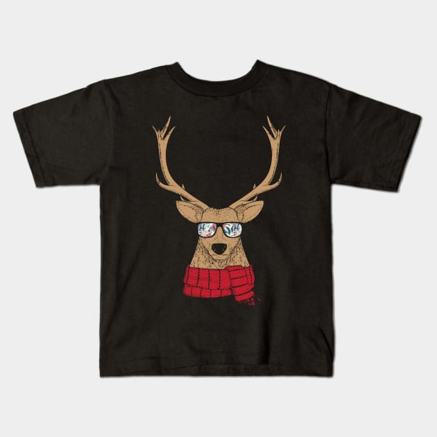 Awesome Christmas Reindeer with Cool Glasses Kids T-Shirt by theperfectpresents